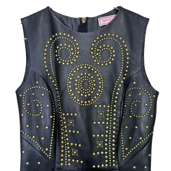 Versace x H&M Leather Studded Sleeveless Mini Dress Size 2 - Picture 6 of 9